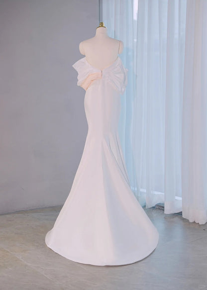 Charming Oversized Color-Block Bow Accent Strapless Mermaid Maxi Dress Fashionable Zipper Back Sheath Prom Dress AP2168