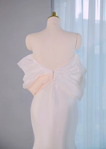 Charming Oversized Color-Block Bow Accent Strapless Mermaid Maxi Dress Fashionable Zipper Back Sheath Prom Dress AP2168