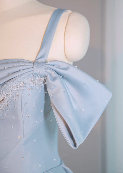 Glamorous One Shoulder Asymmetric Neck Blue Maxi Dress Elegant A-Line Cutout Waist Beading Prom Dress AP2174