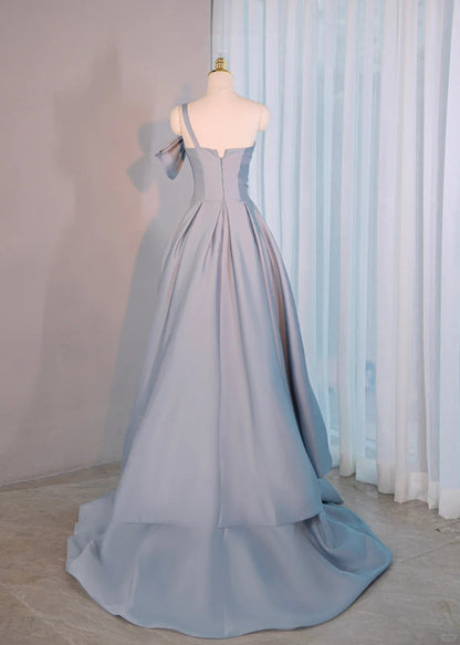 Glamorous One Shoulder Asymmetric Neck Blue Maxi Dress Elegant A-Line Cutout Waist Beading Prom Dress AP2174