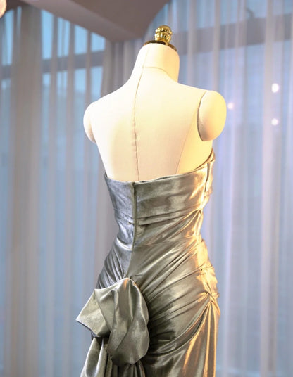 Glamorous Sheath Strapless Backless Maxi Dress Stylish Ruched Details Bow Accent at Back Prom Dress AP2176