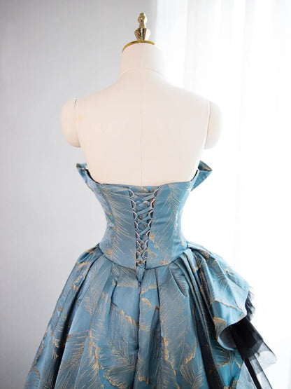 Glamorous Ruffles Hem A-Line Strapless Evening Dress Stylish Tulle Trimmed Applique Prom Dress AP2181