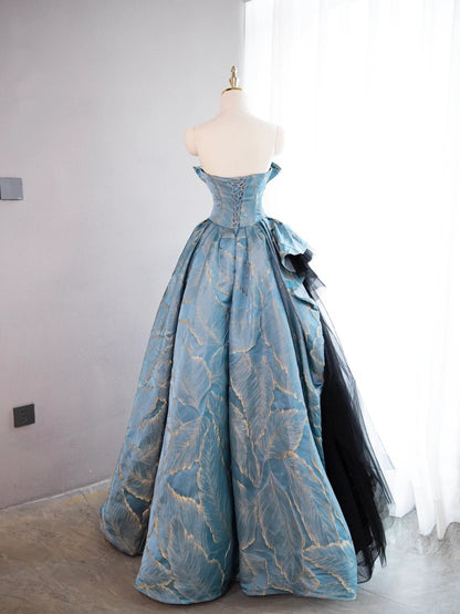 Glamorous Ruffles Hem A-Line Strapless Evening Dress Stylish Tulle Trimmed Applique Prom Dress AP2181