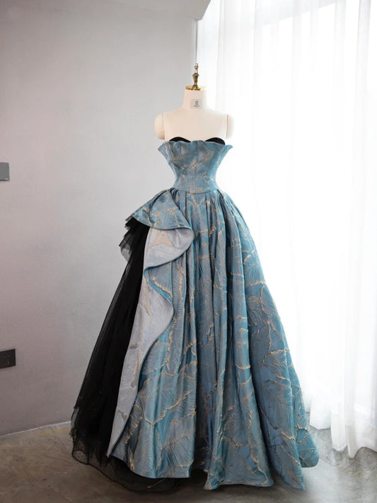 Glamorous Ruffles Hem A-Line Strapless Evening Dress Stylish Tulle Trimmed Applique Prom Dress AP2181