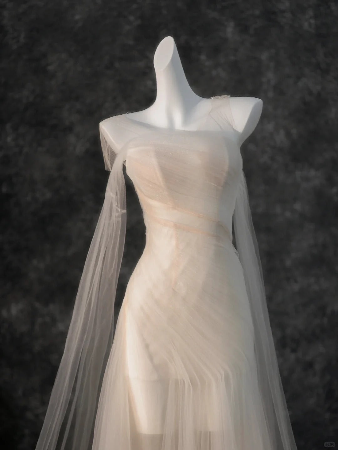 Ethereal Sheer Tulle Overlay Sheath Maxi Evening Dress Romantic Asymmetric Neckline One-Shoulder Design Short Sleeve Prom Dress AP2199