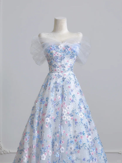 Romantic Textured Applique Beaded Maxi Dress Charming Mesh Off-Shoulder A-Line Prom Dress AP2230