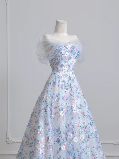 Romantic Textured Applique Beaded Maxi Dress Charming Mesh Off-Shoulder A-Line Prom Dress AP2230