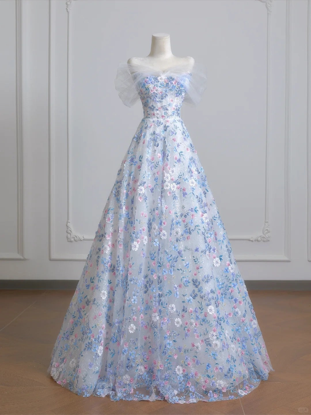 Romantic Textured Applique Beaded Maxi Dress Charming Mesh Off-Shoulder A-Line Prom Dress AP2230