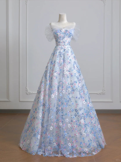 Romantic Textured Applique Beaded Maxi Dress Charming Mesh Off-Shoulder A-Line Prom Dress AP2230