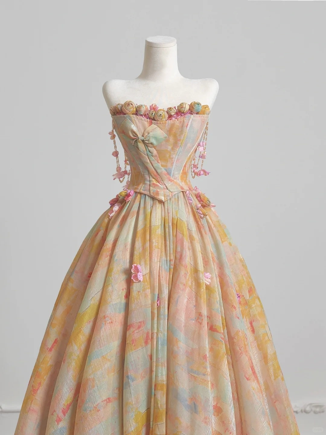 Dreamy Beading Off-Shoulder Watercolor Design Floral Accent A-Line Prom Dress AP2232