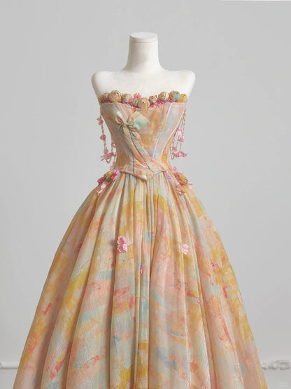 Dreamy Beading Off-Shoulder Watercolor Design Floral Accent A-Line Prom Dress AP2232