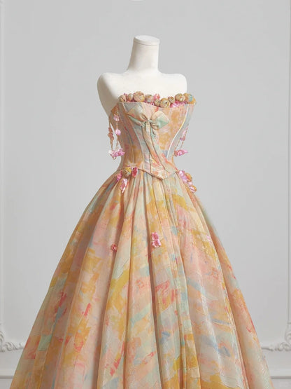 Dreamy Beading Off-Shoulder Watercolor Design Floral Accent A-Line Prom Dress AP2232