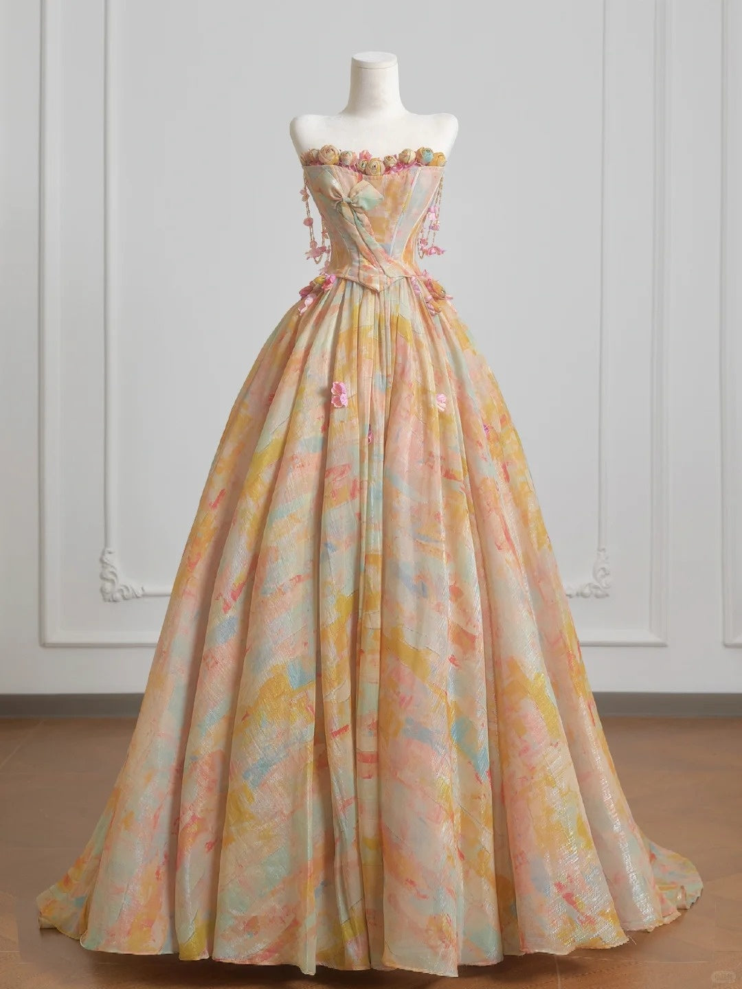 Dreamy Beading Off-Shoulder Watercolor Design Floral Accent A-Line Prom Dress AP2232