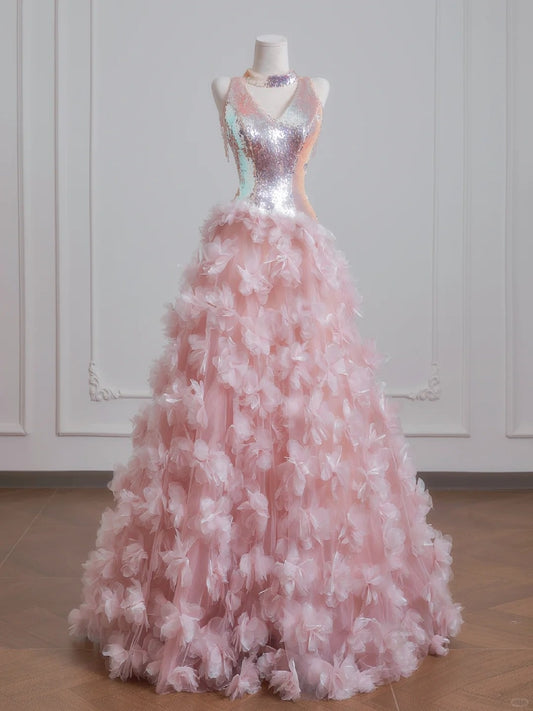 Glamorous Applique A-Line V-Neck Stunning Sequins Prom Dress AP2234