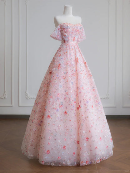 Vibrant Tulle Layered Off-Shoulder Applique Shimmering Sequins A-Line Prom Dress AP2237