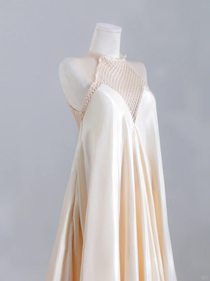 Dreamy Round Neck Mesh Trimmed A-Line Flowing Draped Prom Dress AP2240