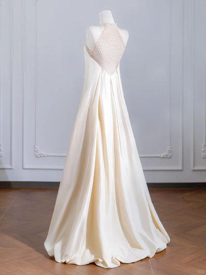 Dreamy Round Neck Mesh Trimmed A-Line Flowing Draped Prom Dress AP2240