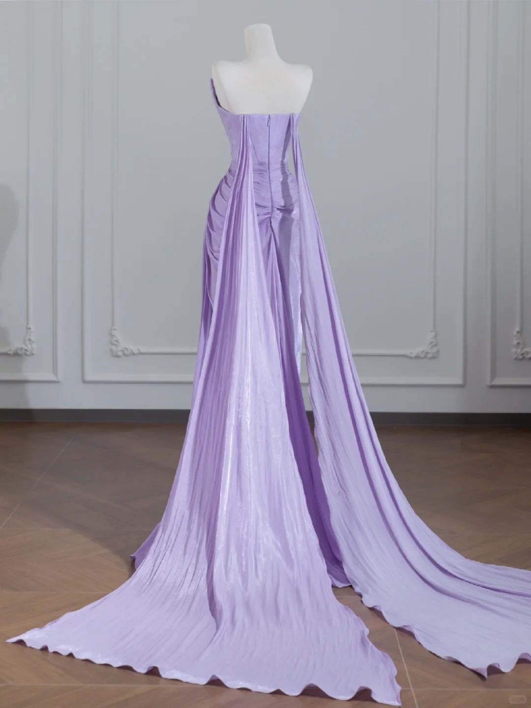 French-Inspired Purple Strapless Shimmering Mermaid With Ribbons Pleat Prom Dress AP2242
