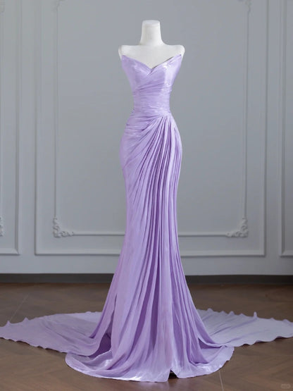 French-Inspired Purple Strapless Shimmering Mermaid With Ribbons Pleat Prom Dress AP2242