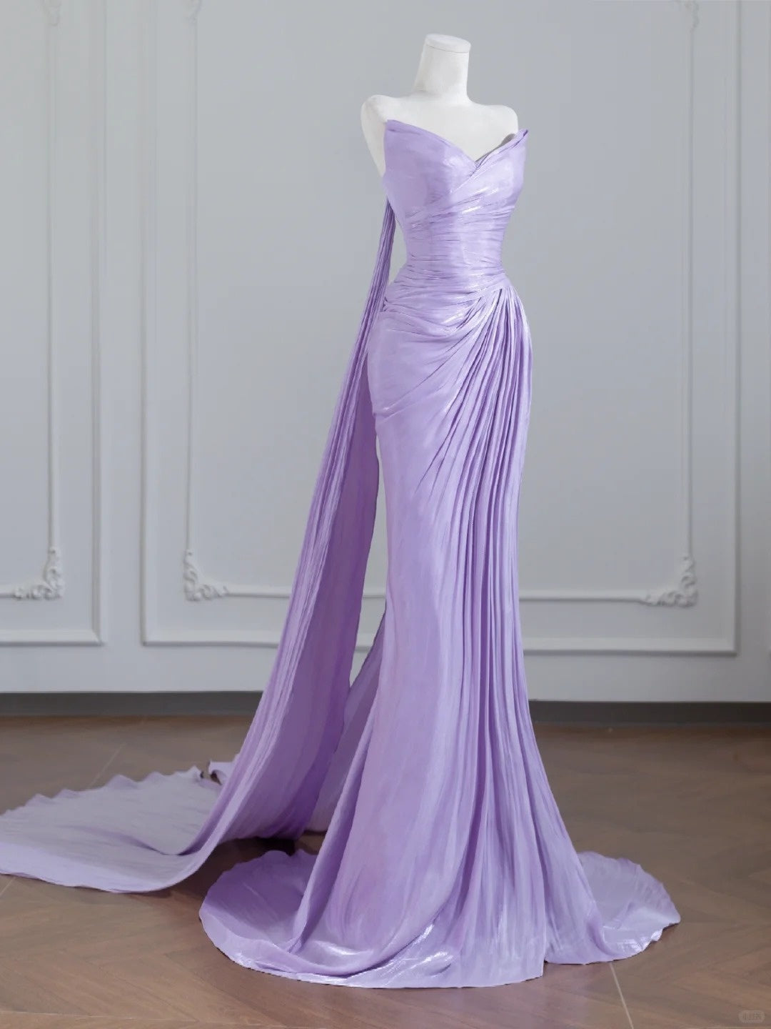 French-Inspired Purple Strapless Shimmering Mermaid With Ribbons Pleat Prom Dress AP2242