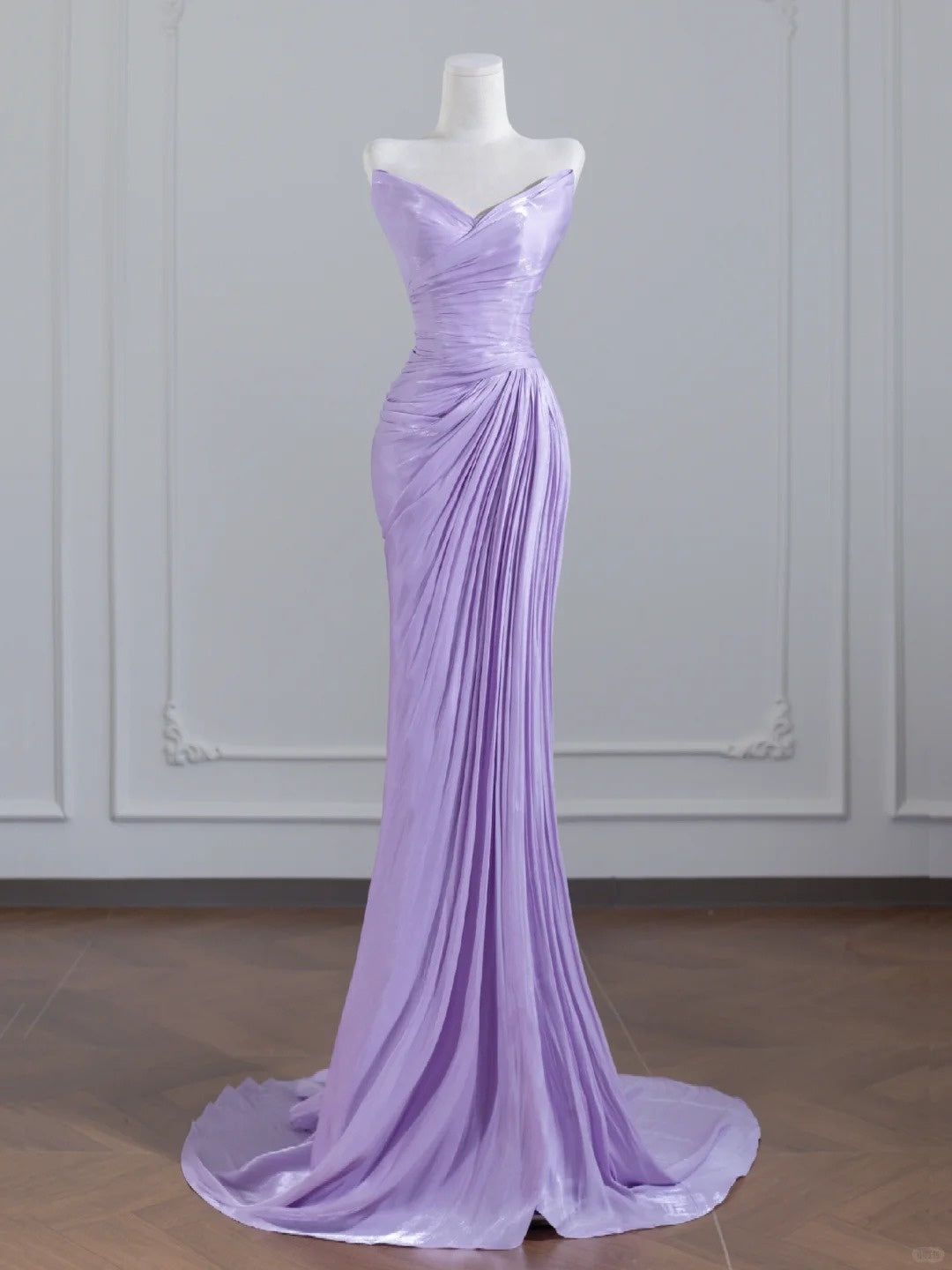French-Inspired Purple Strapless Shimmering Mermaid With Ribbons Pleat Prom Dress AP2242