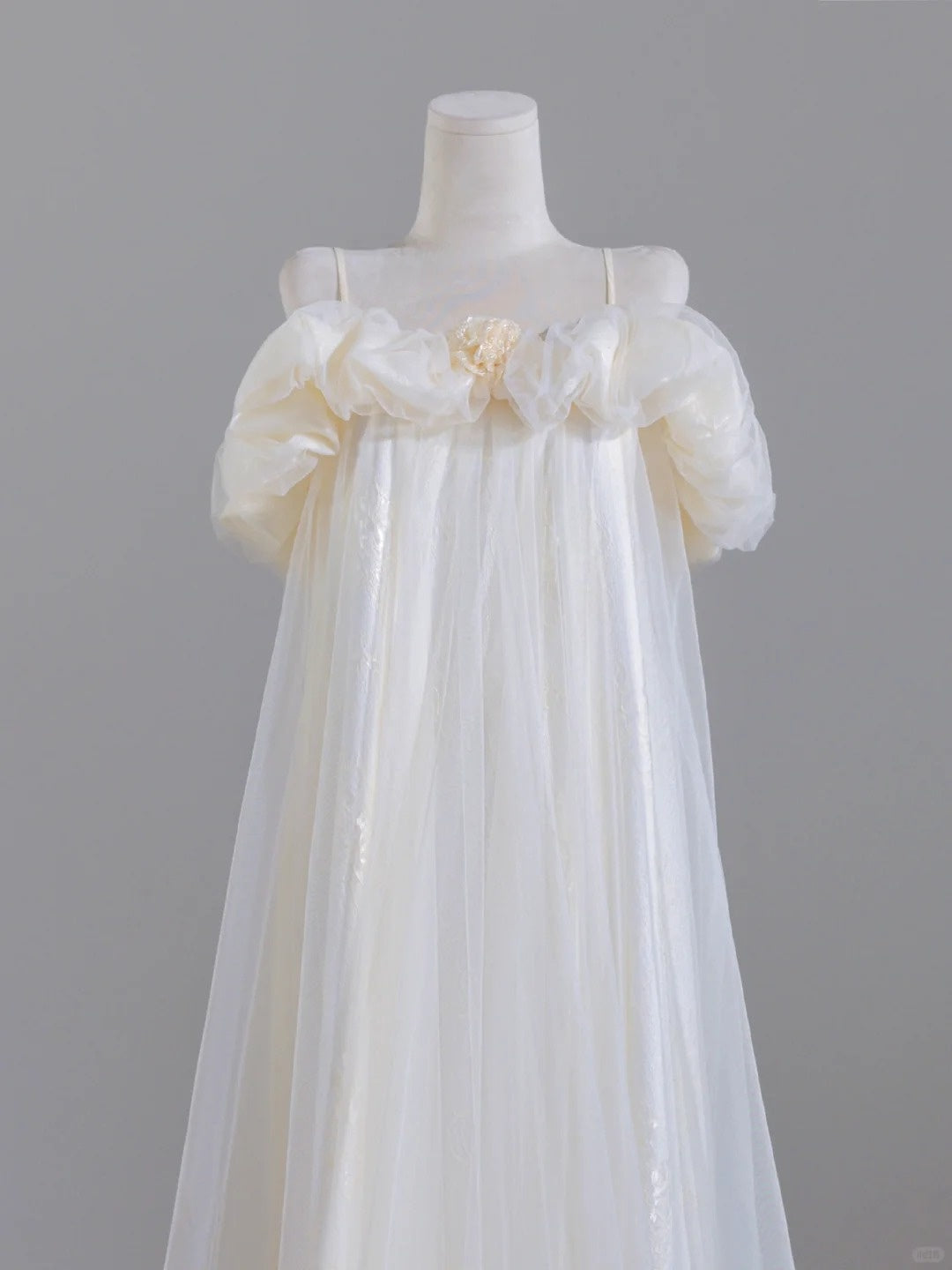 Ethereal Tulle Layered A-Line Floral Accent Spaghetti Strap Ruffles Trimmed Wedding Dress AP2246