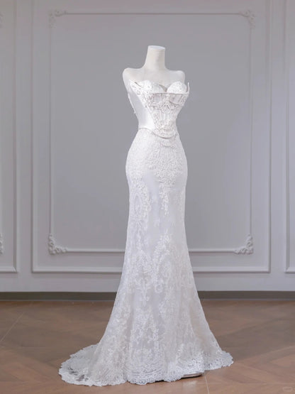 Classical Sweetheart Neck Beading Bridal Gowns Applique Mermaid Lace Wedding Dress AP2255