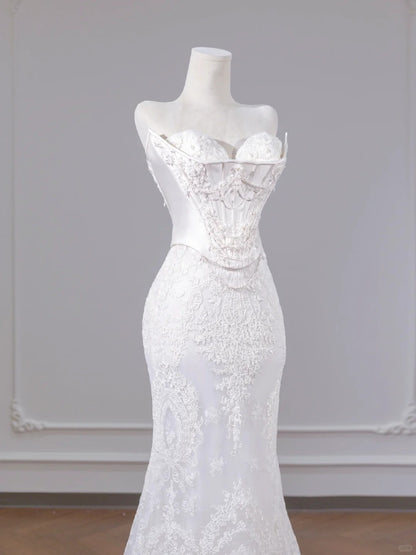 Classical Sweetheart Neck Beading Bridal Gowns Applique Mermaid Lace Wedding Dress AP2255