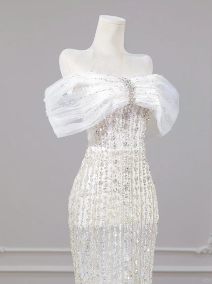 Gorgeous Mesh Off-Shoulder Beading Mermaid Glittering Crystals Prom Dress AP2256