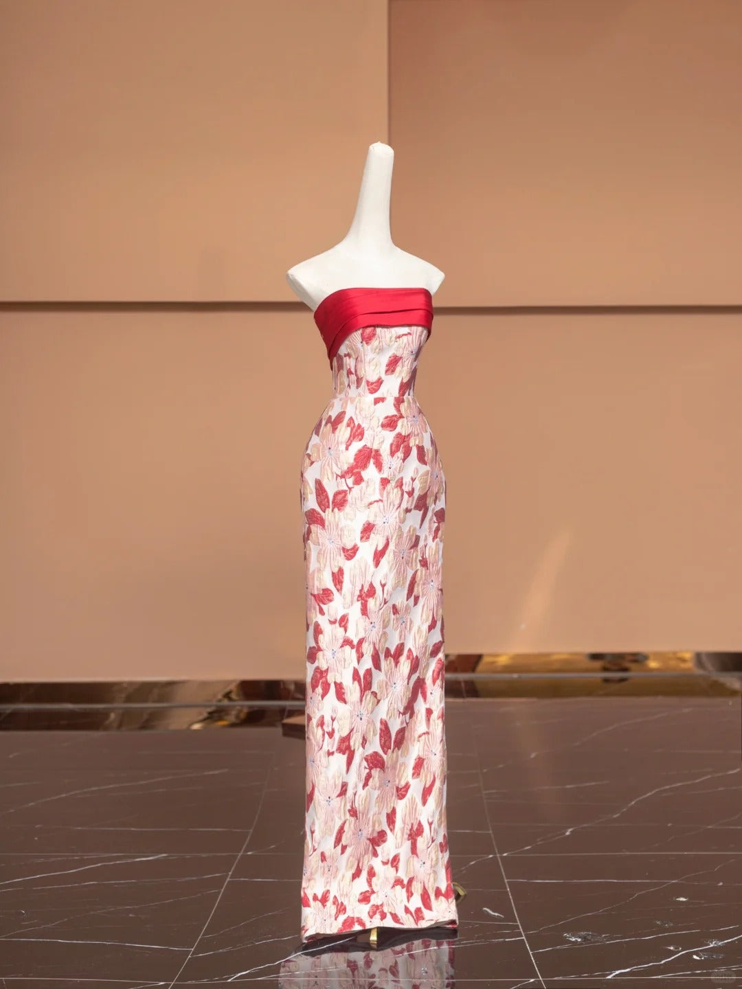 Graceful Strapless Sheath Formal Dresses Sequins Floral Long Prom Dress AP2258