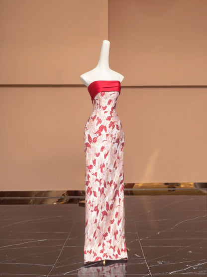 Graceful Strapless Sheath Formal Dresses Sequins Floral Long Prom Dress AP2258