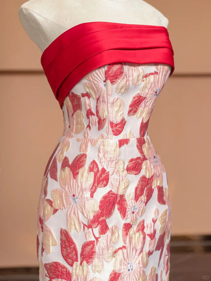 Graceful Strapless Sheath Formal Dresses Sequins Floral Long Prom Dress AP2258