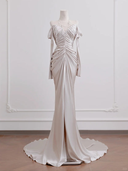 Classical Long Sleeve Off-Shoulder Ruched Bodice Mermaid Hem Prom Dress AP2269