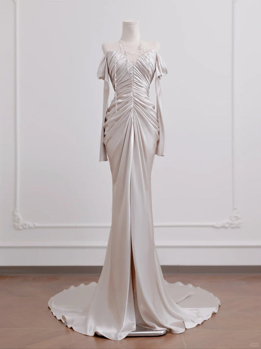 Classical Long Sleeve Off-Shoulder Ruched Bodice Mermaid Hem Prom Dress AP2269