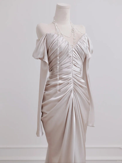 Classical Long Sleeve Off-Shoulder Ruched Bodice Mermaid Hem Prom Dress AP2269