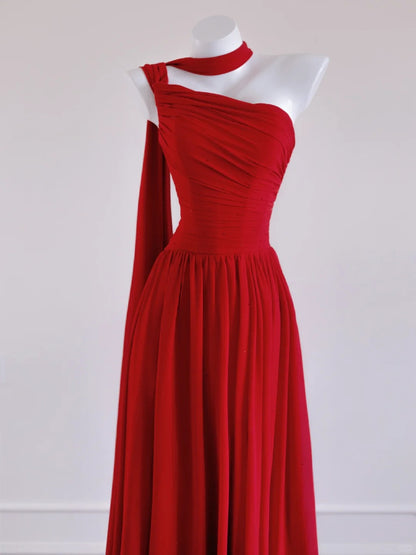 Fashionable One-Shoulder Glittering Sequins Ruched A-Line Red One-Shoulder Lace-Up Back Prom Dress AP2270