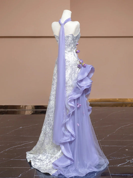 Graceful Handmade Flowers Strapless Ruffled Tulle Trim A-Line Prom Dress AP2274