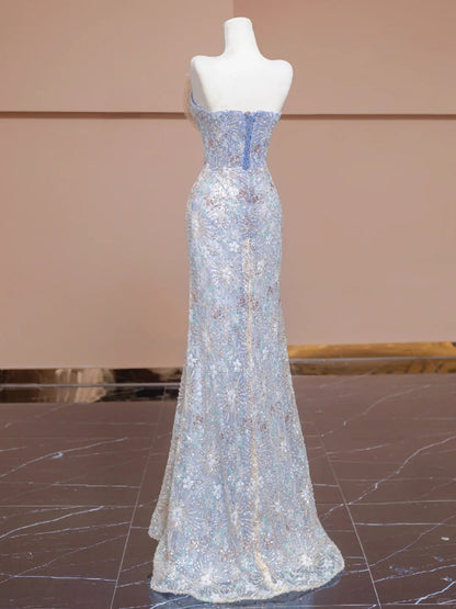 Gorgeous Strapless Evening Gown Sequin Beading Wing Mesh Mermaid Hem Prom Dress AP2275