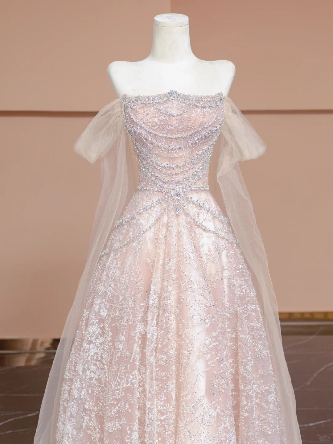 Ethereal A-Line Beading Tulle Trim Off-Shoulder Sparkling Sequins Prom Dress AP2280