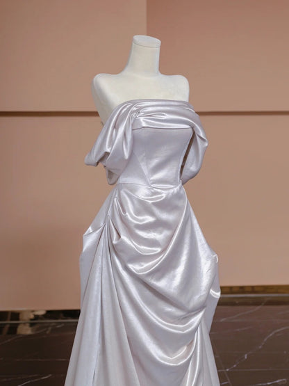 Elegant Shimmering Fabric Off-Shoulder Draped A-Line Prom Dress AP2284