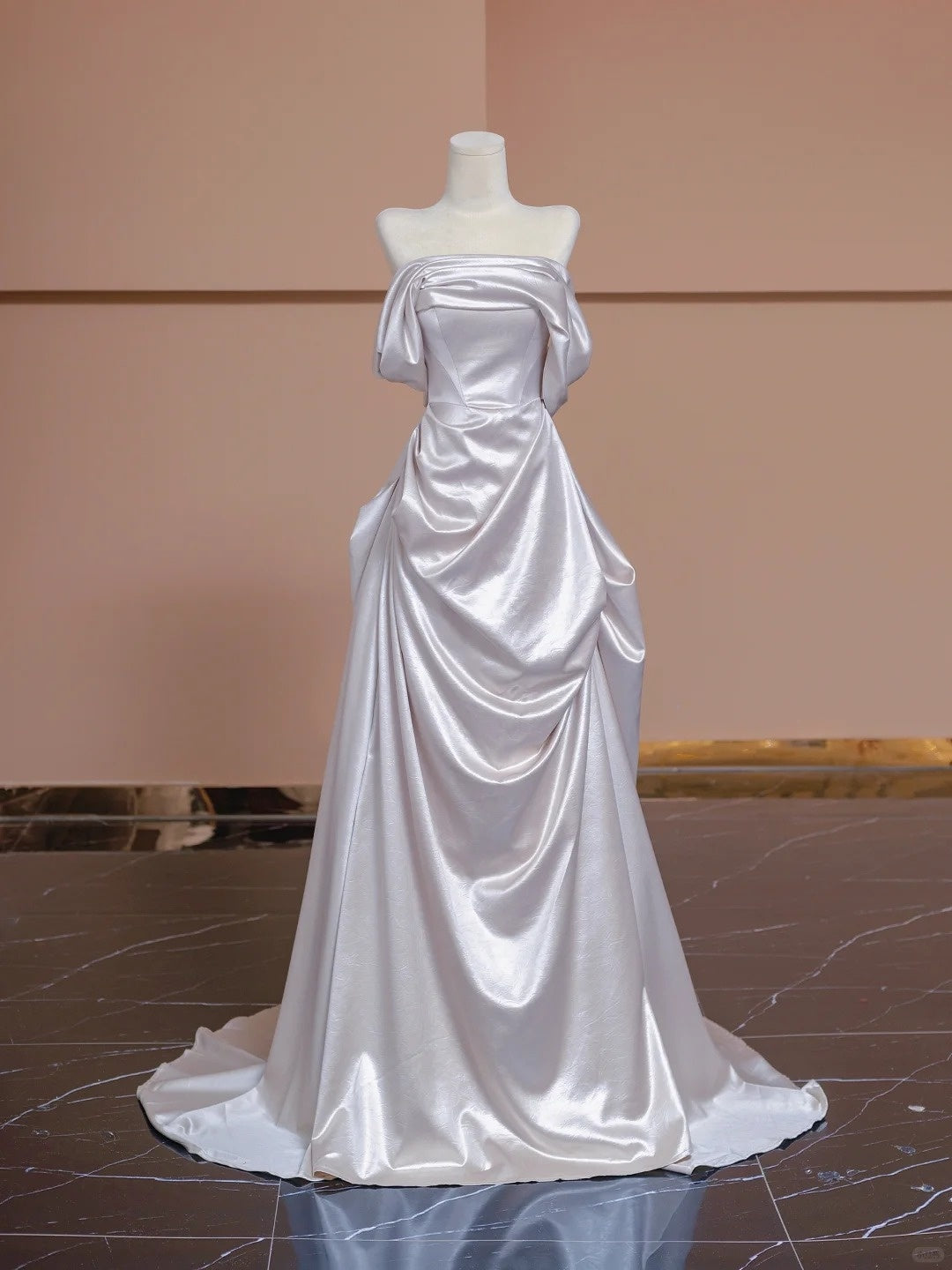 Elegant Shimmering Fabric Off-Shoulder Draped A-Line Prom Dress AP2284