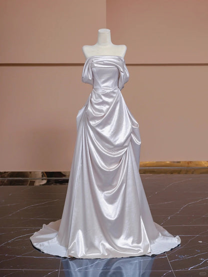 Elegant Shimmering Fabric Off-Shoulder Draped A-Line Prom Dress AP2284