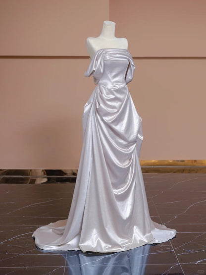 Elegant Shimmering Fabric Off-Shoulder Draped A-Line Prom Dress AP2284