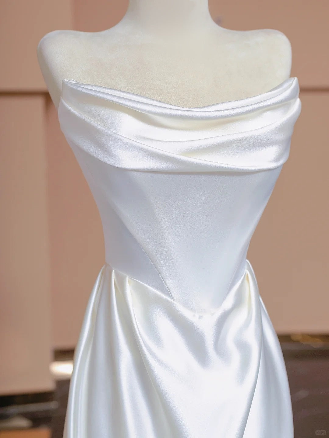 Fashionable Lace-Up Back Floor Length Strapless Ruched Satin Sheath Wedding Dress AP2285