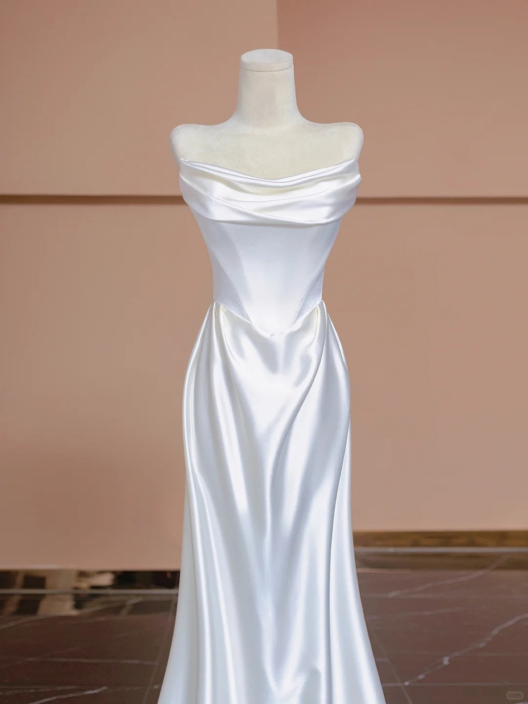 Fashionable Lace-Up Back Floor Length Strapless Ruched Satin Sheath Wedding Dress AP2285