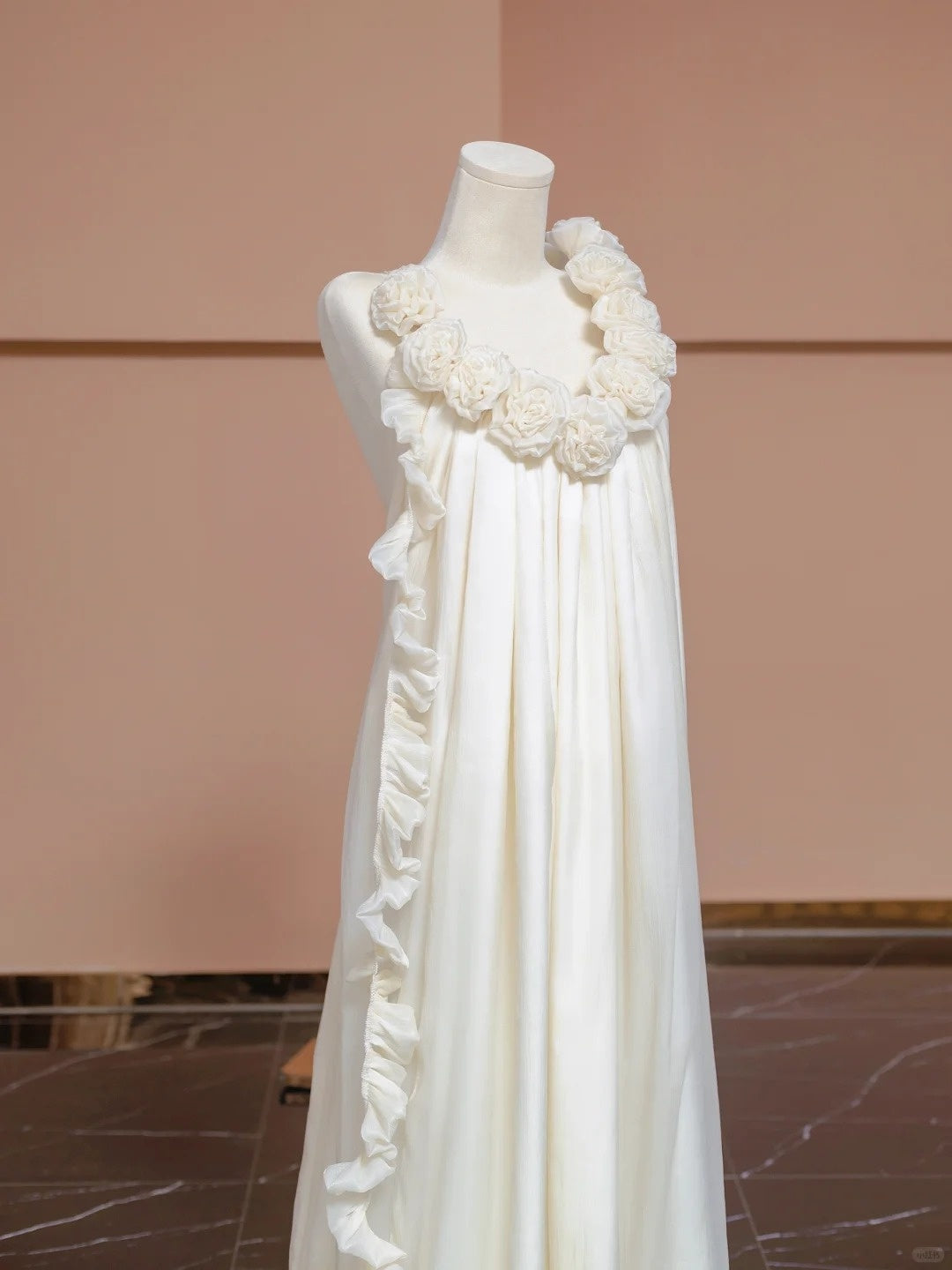 Glamorous 3D Floral Trim Spaghetti Strap Ruffles Ribbon Backless Floor Length A-Line Prom Dress AP2288