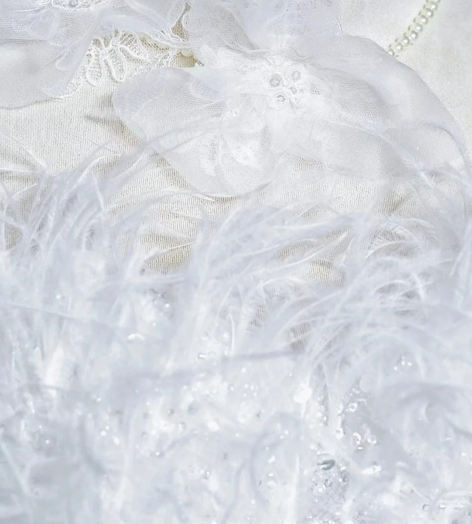 Romantic Strapless Sheath Tulle Applique Long Prom Dress With Slit White Evening Gowns AP2292