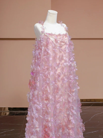 Charming A-Line Spaghetti Strap Evening Gowns Sequins Beading Petal Tulle Prom Dress AP2293