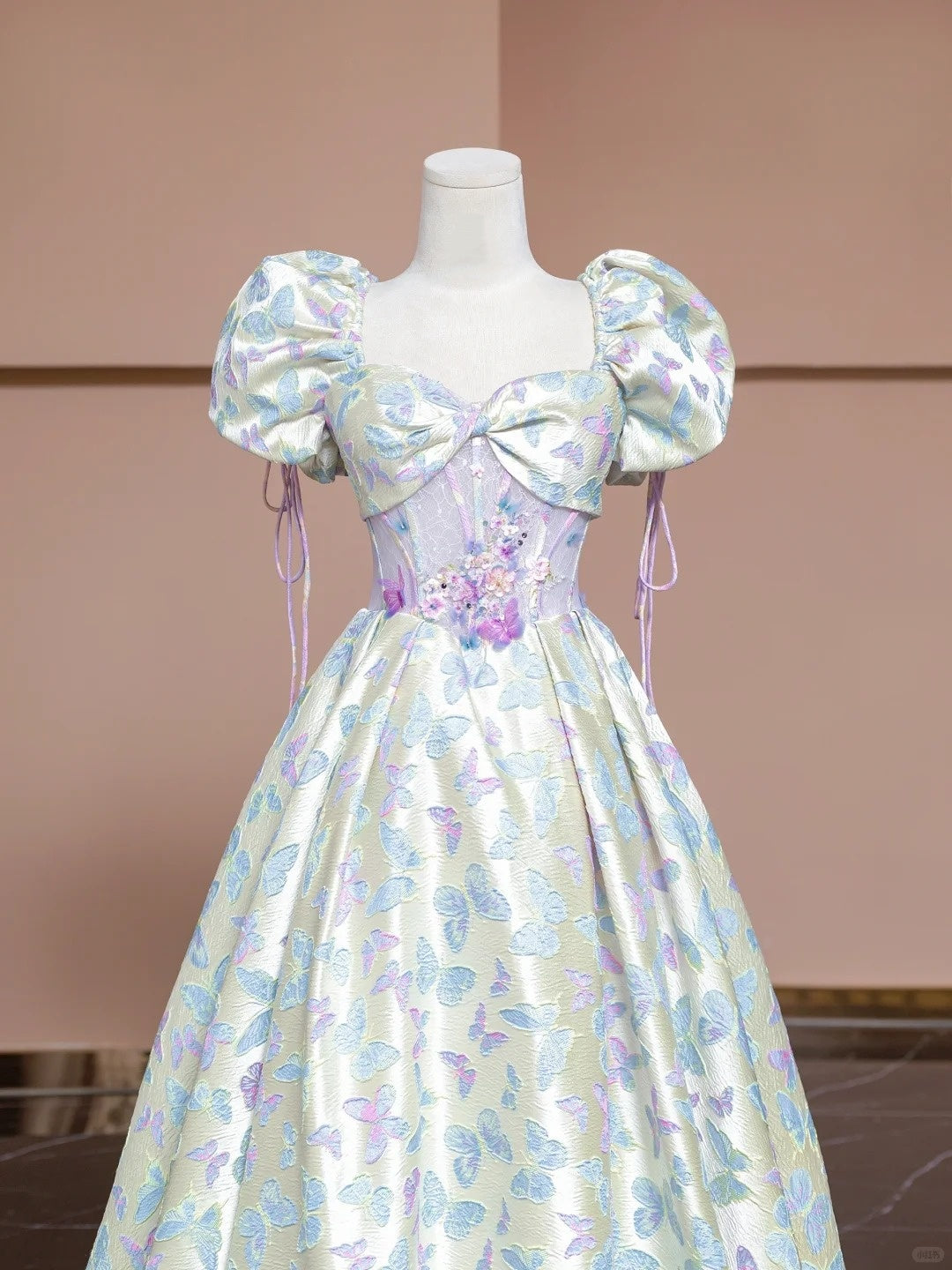 Cute A-Line Square Neck Formal Dresses Short Sleeve Sweet 16th Sequins Applique Prom Dress AP2299