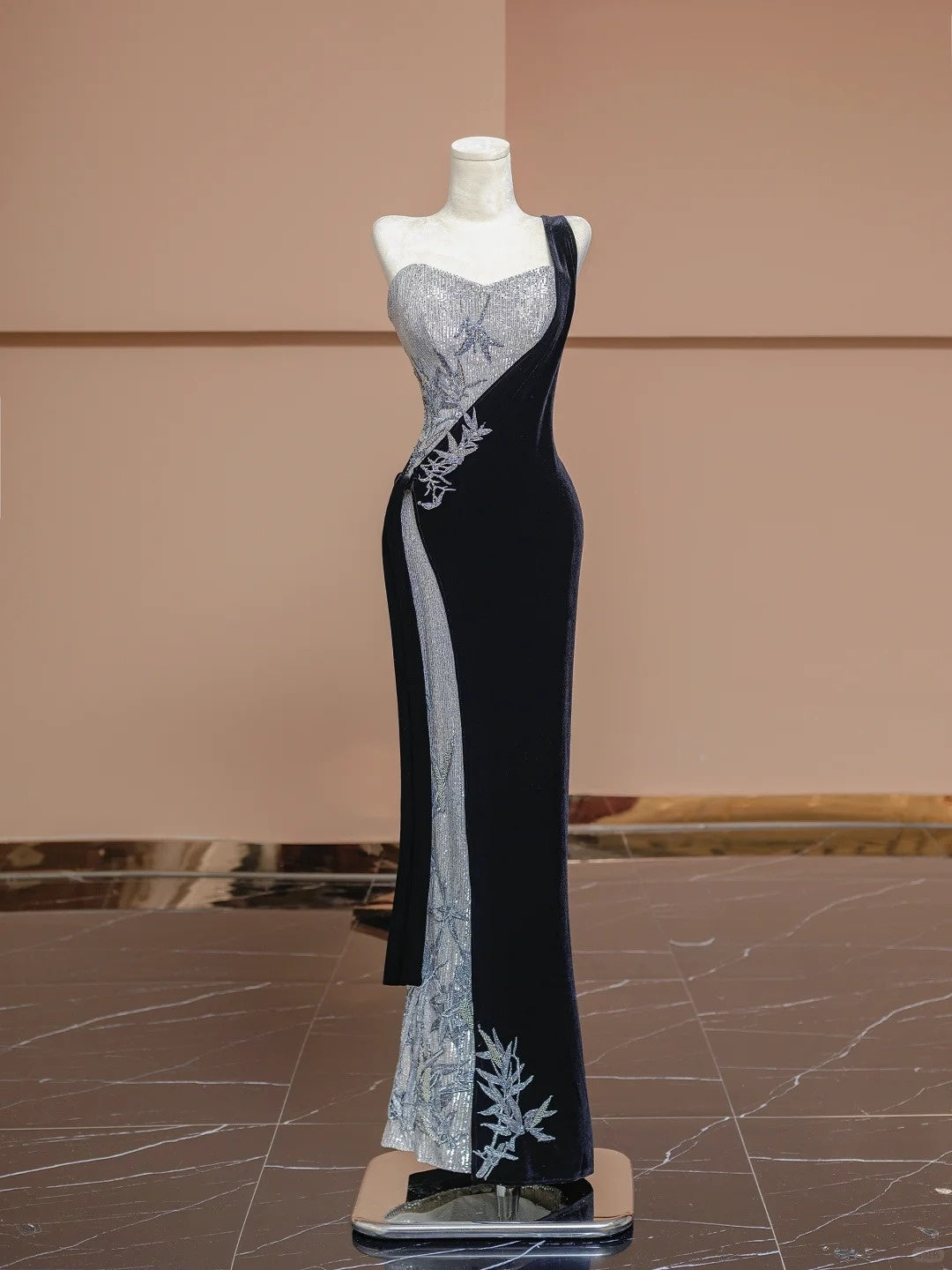 Vintage One Shoulder Evening Long Dress  Beading Sequins Mermaid Prom Dress AP2301